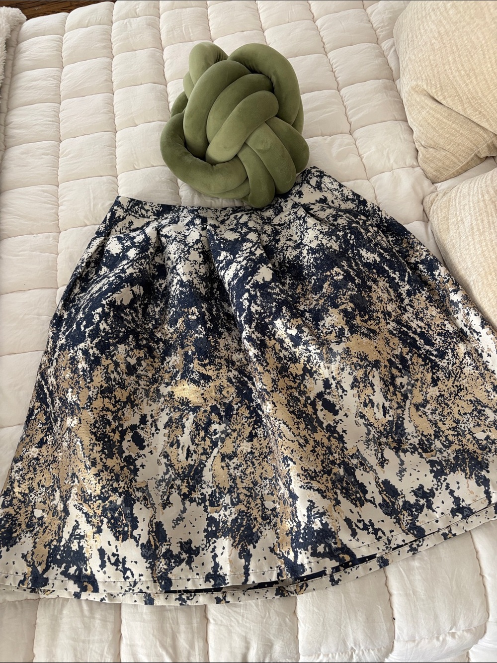 Donna Karan Black, Cream & Gold Abstract A-Line Skirt